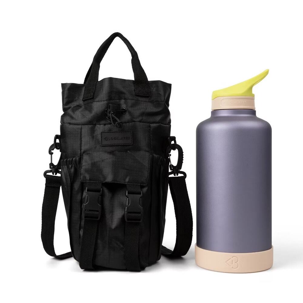 NWT Blogilates Insulated Water Resistant Black Water Bottle Sling with Storage